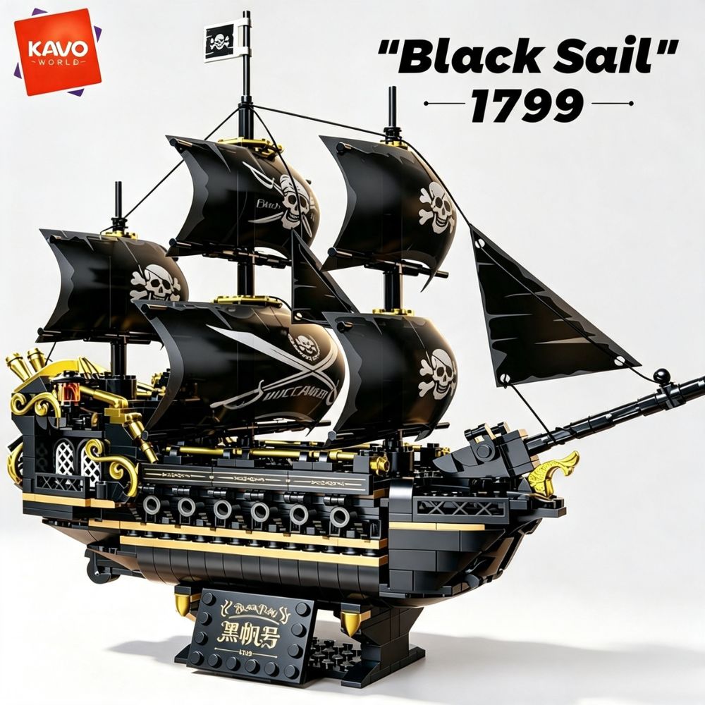 Model Kit Ikaruga - KAVOWORLD 801-delige Zwarte Zeilpiratenschip Bouwstenen Model